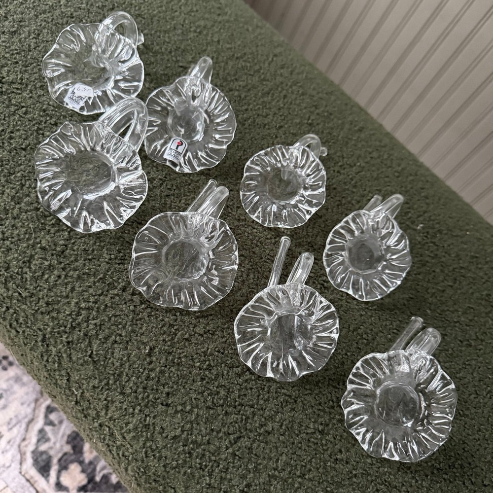 Vintage Glass Murano Style Flower Napkin Rings Set 8 Gorgeous Art Glass Lily